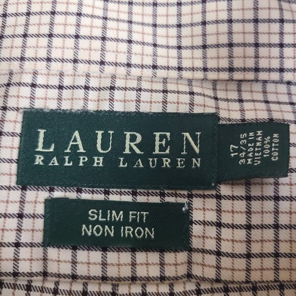 Lauren Ralph Lauren Classic Dress Shirt Mens 17 34/35 Checked Stretch No Iron - Picture 3 of 5